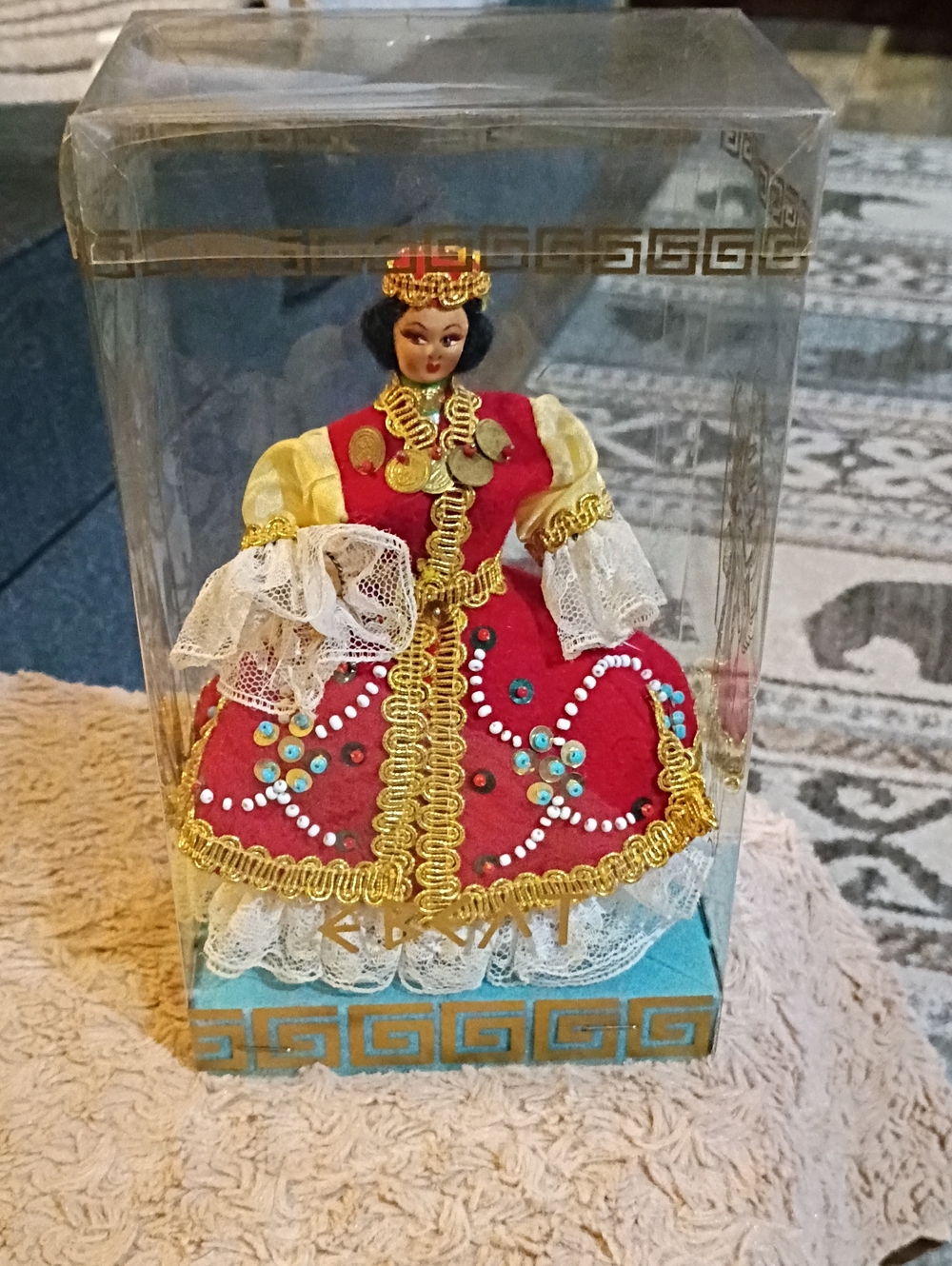 Red and Gold Vintage Decorative Greece Doll in Traditional Dress